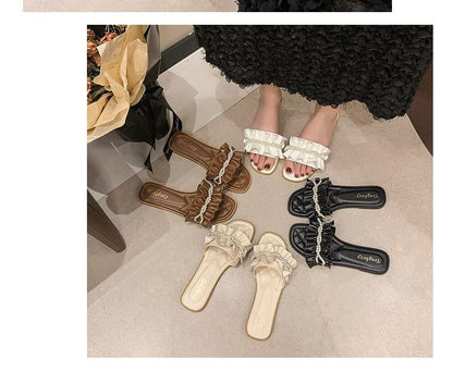 Ruffle Faux Sandals Pearl Slide