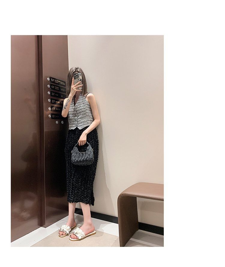 Ruffle Faux Sandals Pearl Slide