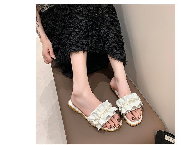 Ruffle Faux Sandals Pearl Slide