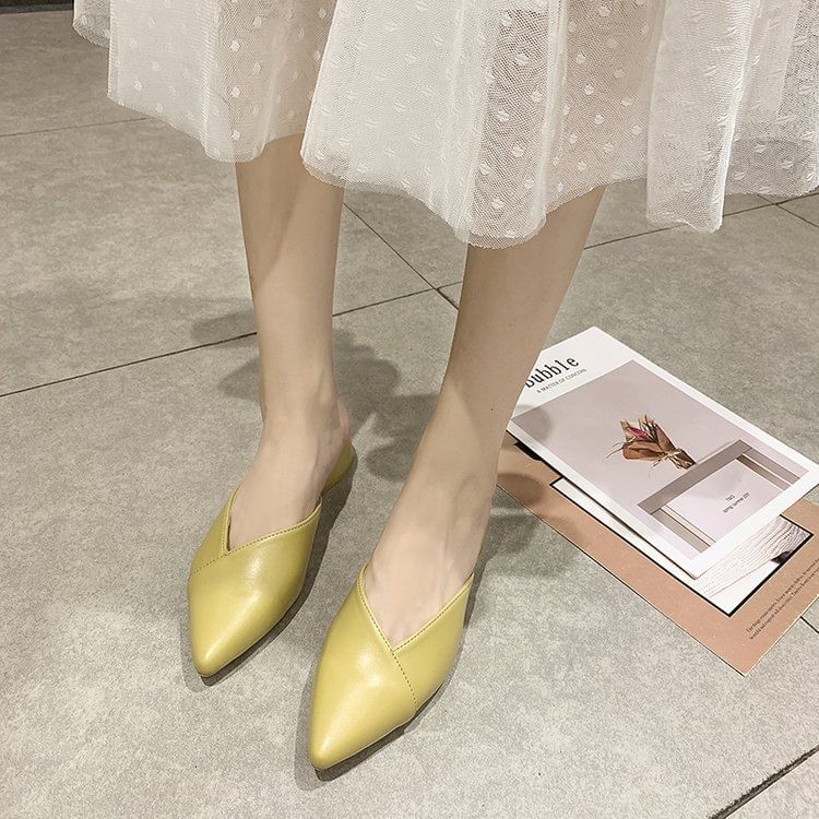 Pointed Mules Toe Faux Leather