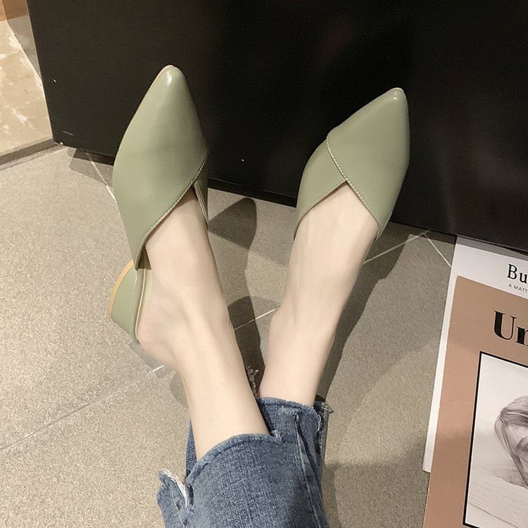 Pointed Mules Toe Faux Leather
