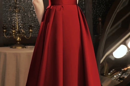 Puff Sleeve Square Neck Two Tone Bow A-Line Evening Dress