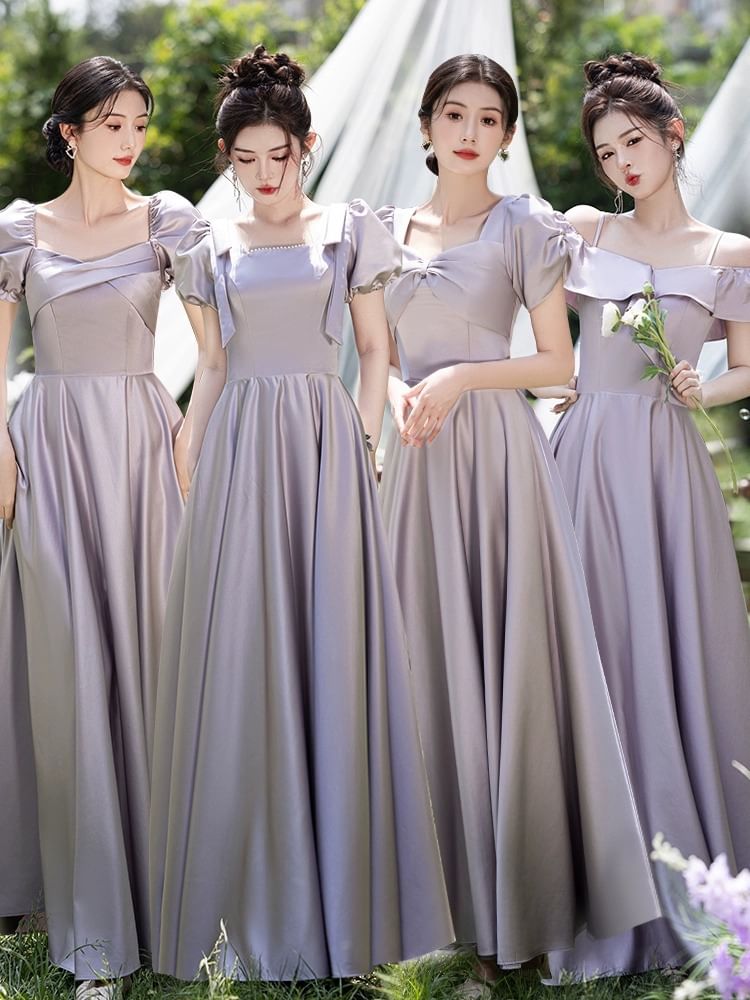 Short Sleeve Plain Maxi A-Line Bridesmaid Dress