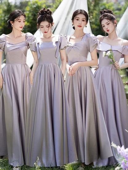 Short Sleeve Plain Maxi A-Line Bridesmaid Dress