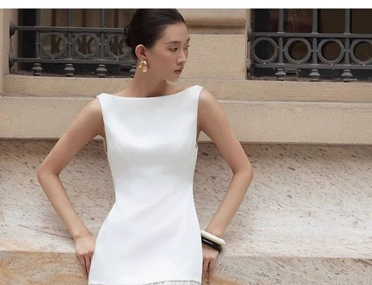 Sleeveless Boat Neck Plain Panel Mesh A-Line Wedding Gown