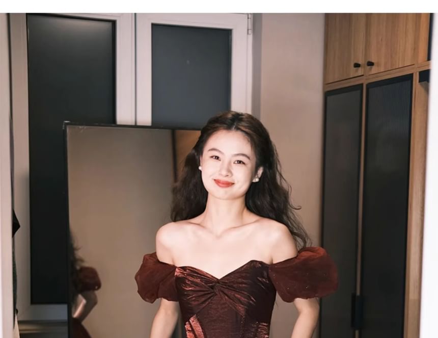 Off Shoulder Plain A-Line Evening Gown