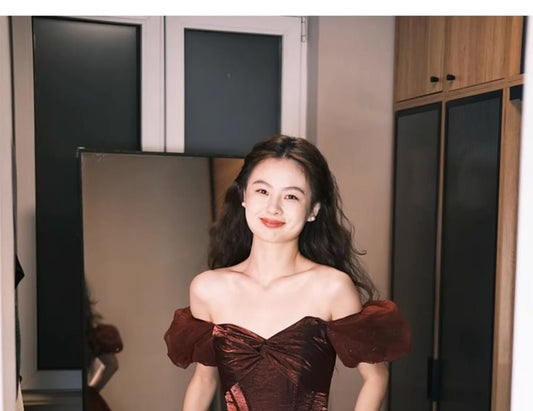 Off Shoulder Plain A-Line Evening Gown