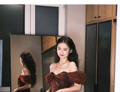 Off Shoulder Plain A-Line Evening Gown