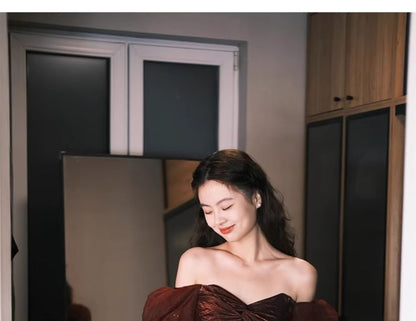 Off Shoulder Plain A-Line Evening Gown