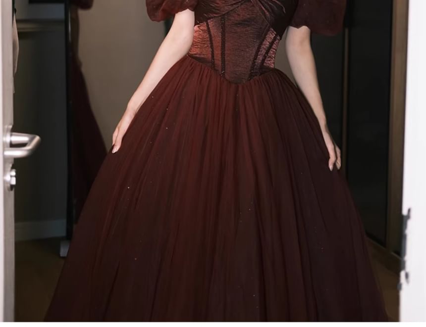 Off Shoulder Plain A-Line Evening Gown