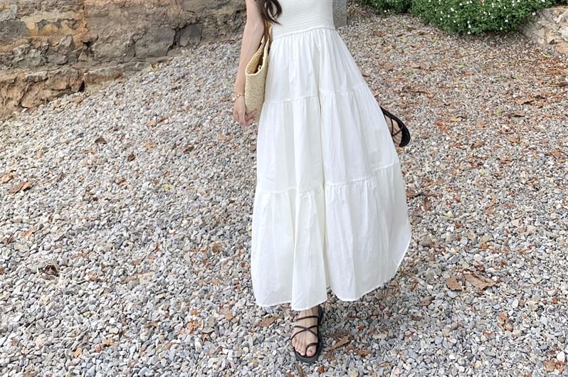Midi A-Line Dress with Spaghetti Straps and Lace Trim