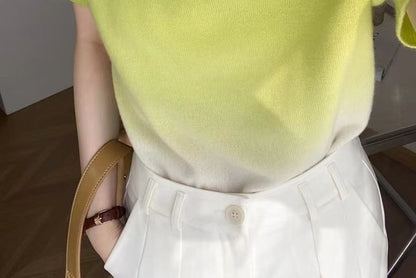 Top Knit Short-Sleeve Crew Neck Gradient