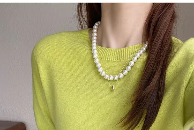 Top Knit Short-Sleeve Crew Neck Gradient