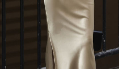 Rise Slit Satin Plain Skirt High Pencil Midi