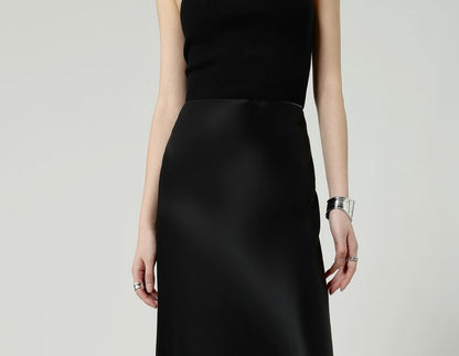 High A-Line Skirt Waist Plain Satin Maxi