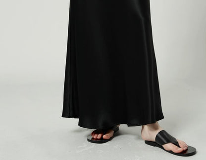 High Waist Plain Satin Maxi A-Line Skirt
