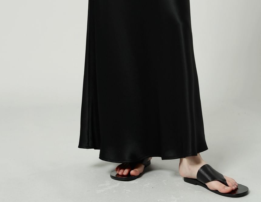 High A-Line Skirt Waist Plain Satin Maxi