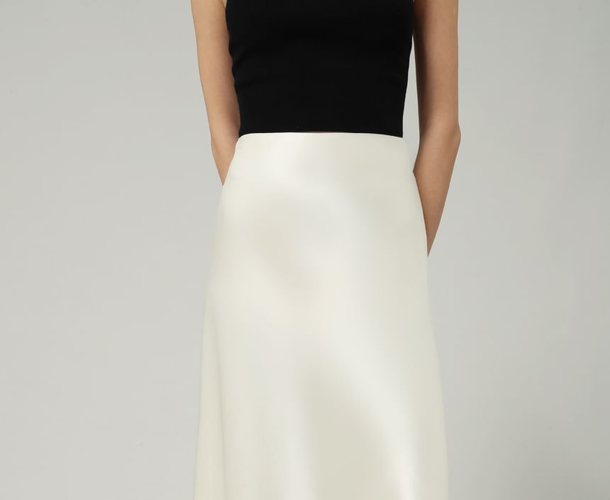 High A-Line Skirt Waist Plain Satin Maxi