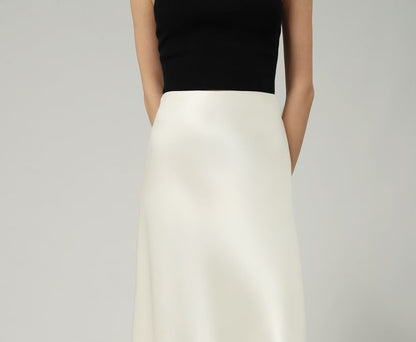 High A-Line Skirt Waist Plain Satin Maxi