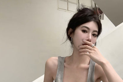 Fit Ribbed Neck Slim Gradient Scoop Tank Top