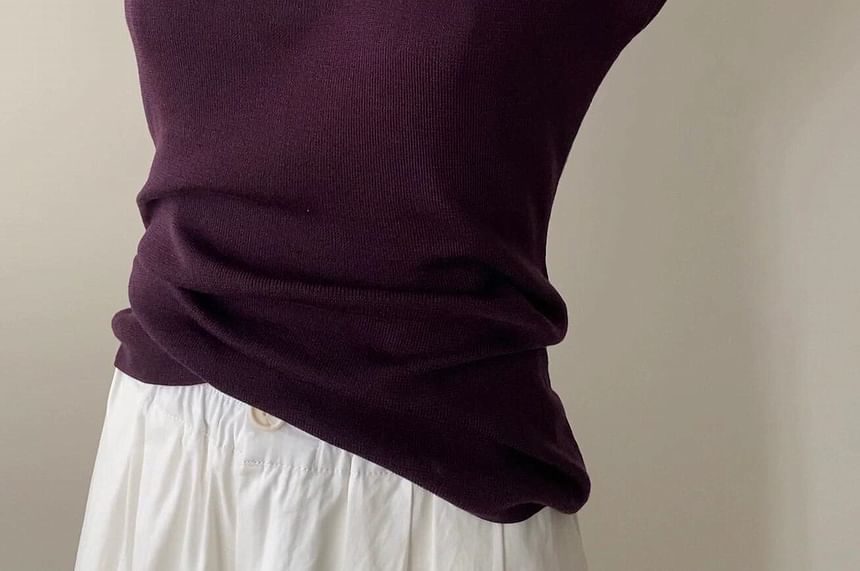 Cap-Sleeve Scoop Neck Plain Slim Fit Knit Top