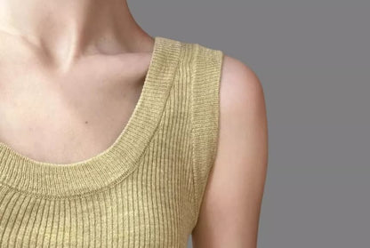 Knit Neck Top Tank Plain Scoop