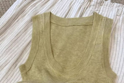 Knit Neck Top Tank Plain Scoop