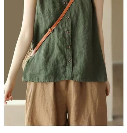 Top Neck Plain Camisole Buttoned Scoop