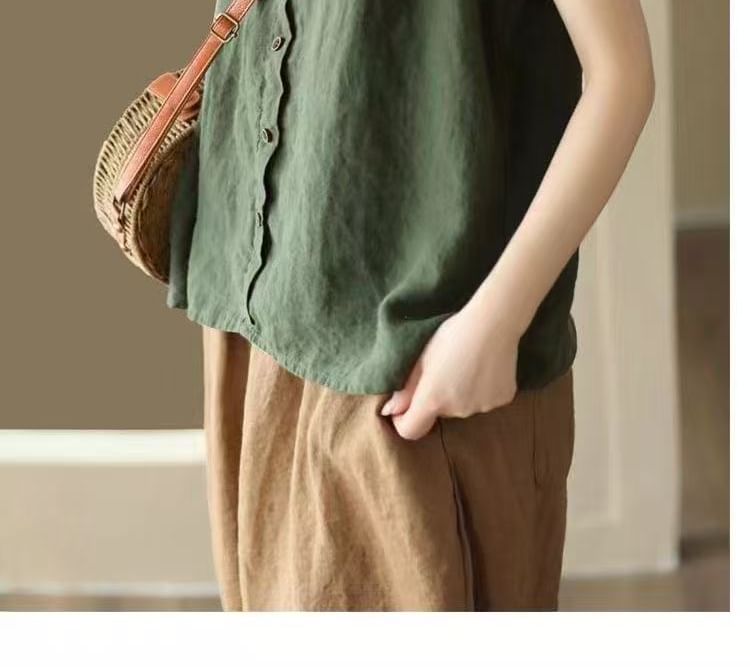 Top Neck Plain Camisole Buttoned Scoop