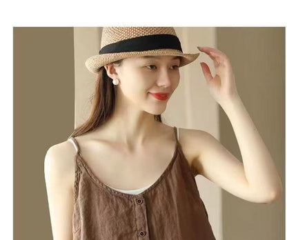 Top Neck Plain Camisole Buttoned Scoop