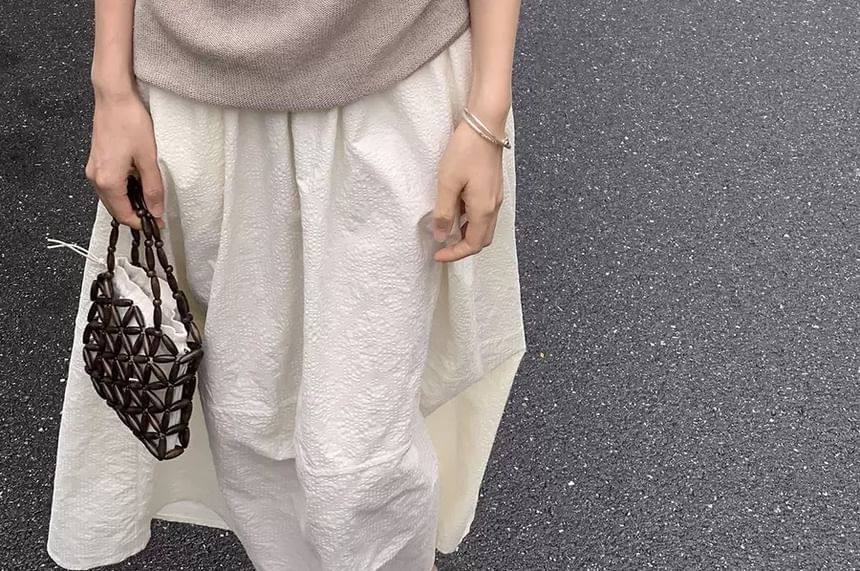 Short-Sleeve Knit Off-Shoulder Plain Top