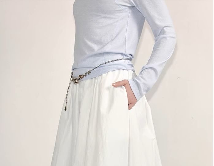 Skirt Waist Midi Elastic Paperbag Plain