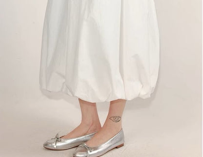 Skirt Waist Midi Elastic Paperbag Plain