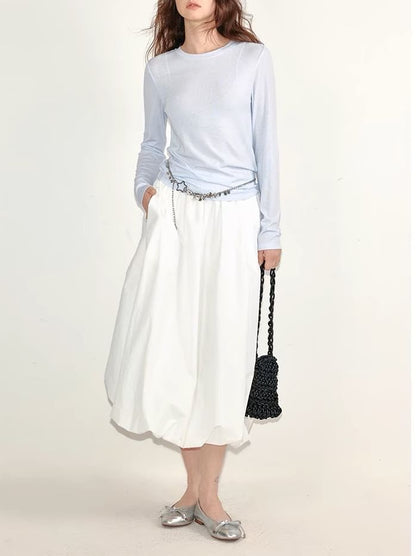 Skirt Waist Midi Elastic Paperbag Plain