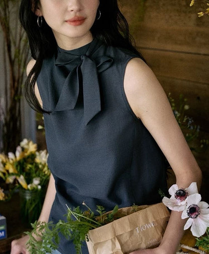 Sleeveless Mock Neck Plain Blouse