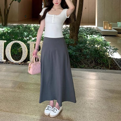 Short Sleeve Square Neck Lace Trim Plain Slim-Fit Crop Top