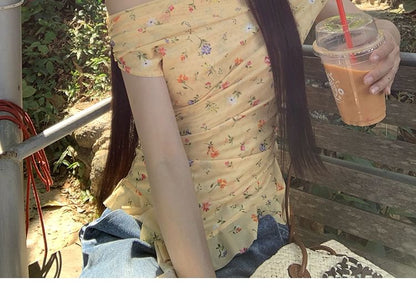 Short-Sleeve Off Shoulder Floral Print Top