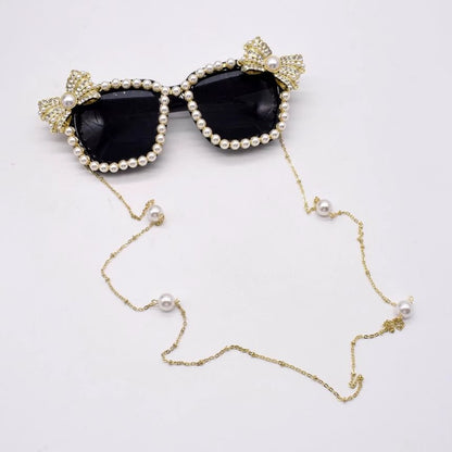 Cat Faux Eye Sunglasses Rhinestone Pearl