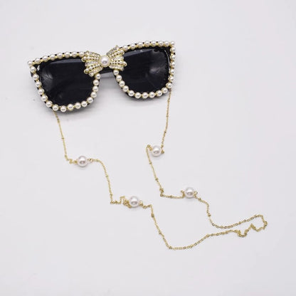 Cat Faux Eye Sunglasses Rhinestone Pearl