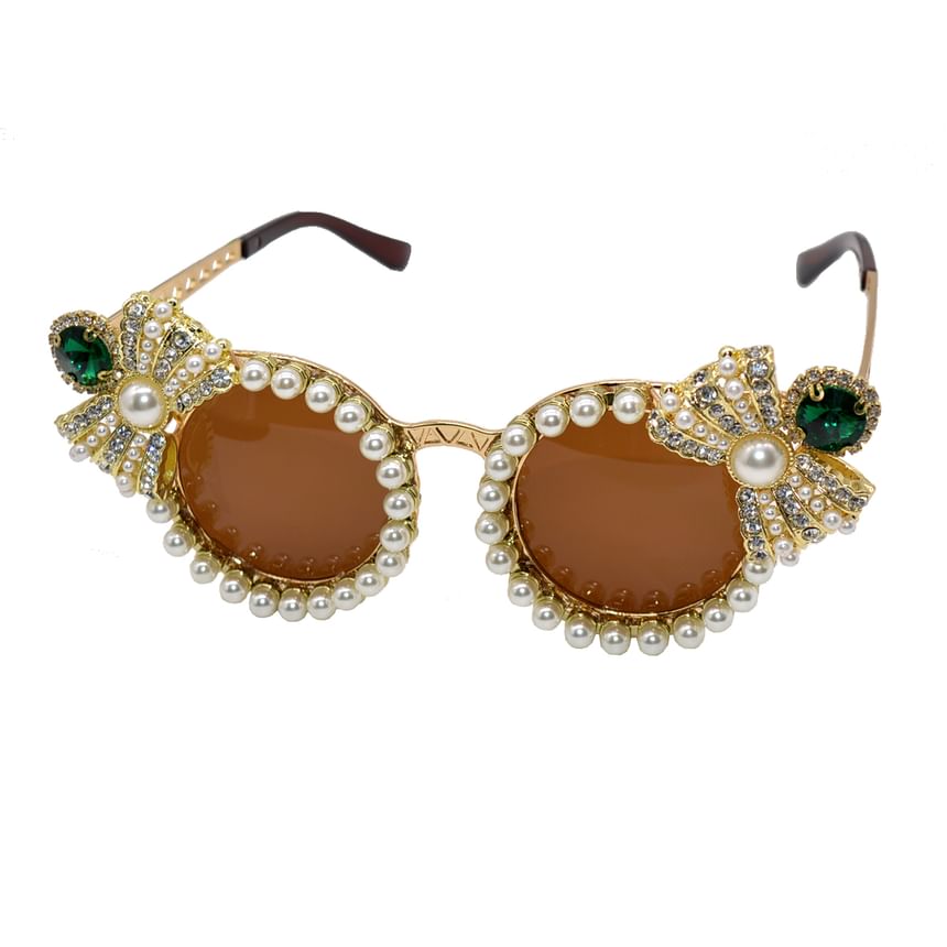 Cat Faux Eye Sunglasses Rhinestone Pearl