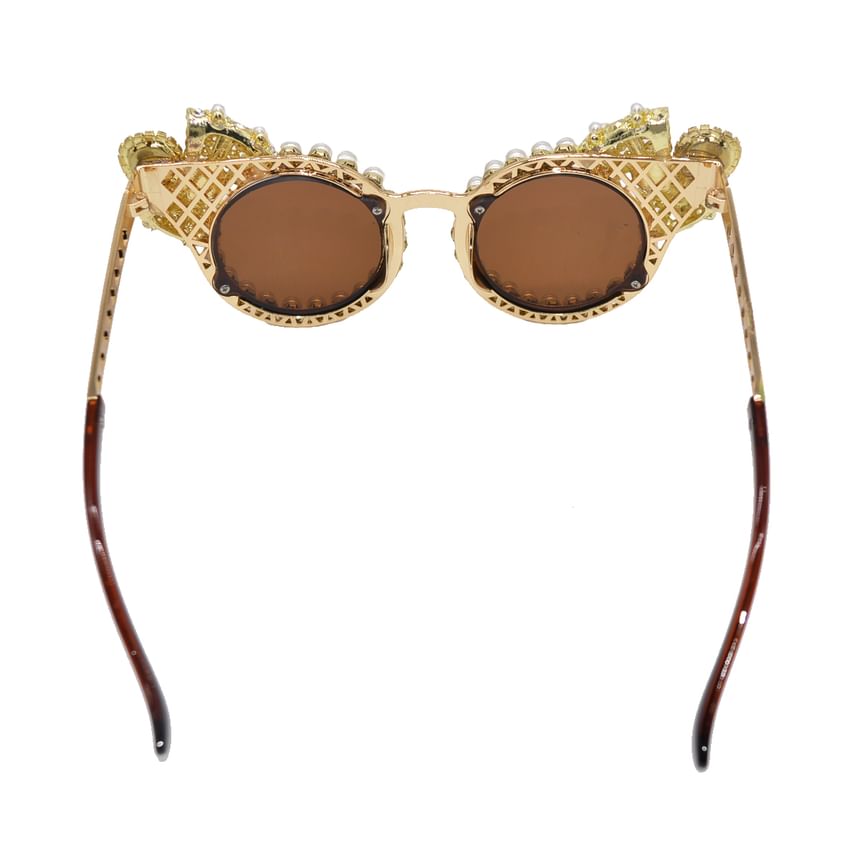 Cat Faux Eye Sunglasses Rhinestone Pearl