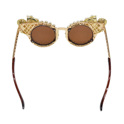 Cat Faux Eye Sunglasses Rhinestone Pearl