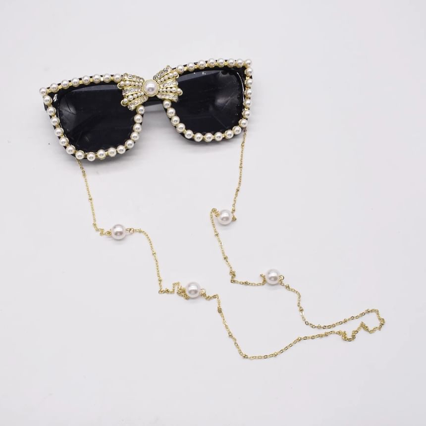 Cat Faux Eye Sunglasses Rhinestone Pearl