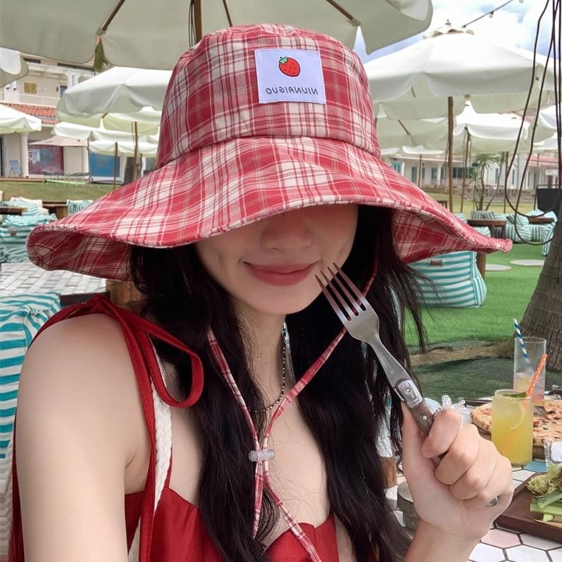 Hat Sun Applique Plaid Lemon