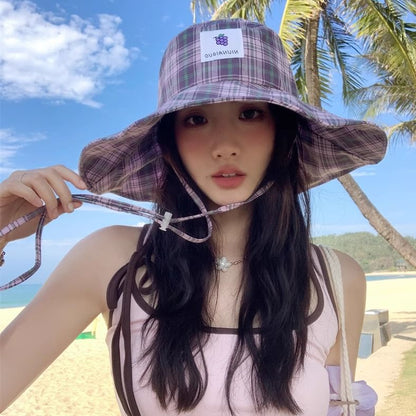 Hat Sun Applique Plaid Lemon