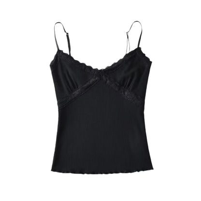 Ribbed Knit Lace-Trim Crop Camisole Top