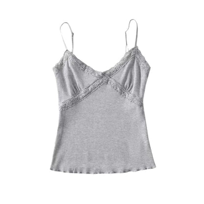 Ribbed Knit Lace-Trim Crop Camisole Top