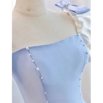 Short-Sleeve Square Neck A-Line Evening Dress