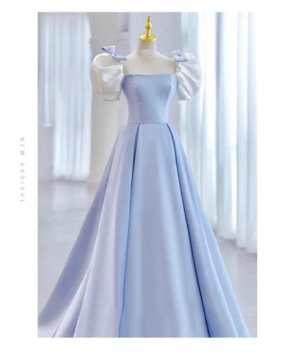 Short-Sleeve Square Neck A-Line Evening Dress