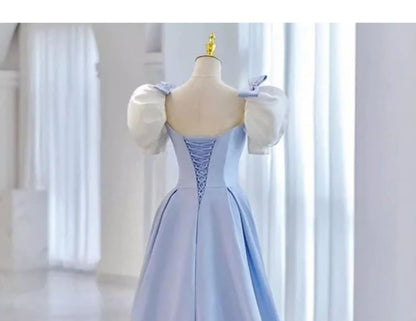 Short-Sleeve Square Neck A-Line Evening Dress